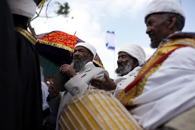 Members of the Israeli Ethiopian community during a ceremony marking the Ethiopian Jewish holiday of Sigd in Jerusalem, 2011