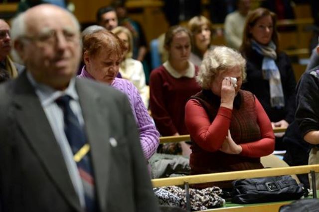 Holocaust survivor Sylvia Zyto during a prayer for the victims