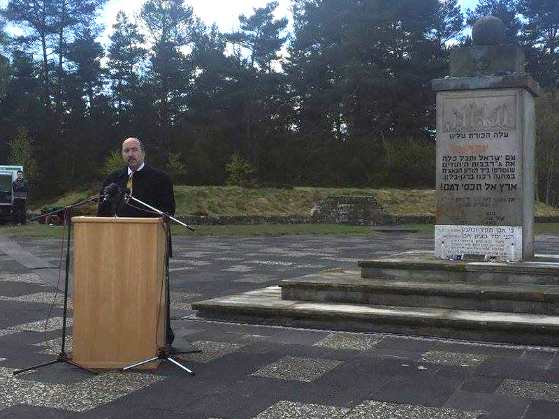 Dir-Gen Gold at the Holocaust Remembrance Day service at Bergen-Belsen concentration camp