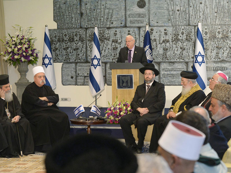 President Rivlin addressing the faith leaders at the President's Residence in Jerusalem