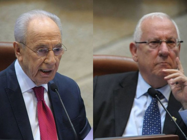 President Shimon Peres and his successor Reuven Rivlin in the Knesset, 2011