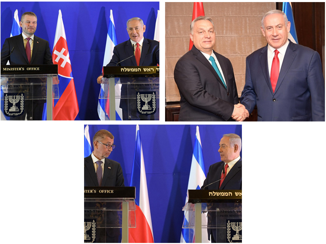 Premierminister Netanyahu mit seinen Amtskollegen (i. Uhrzeigersinn) Pellegrini, Orbán und Babiš