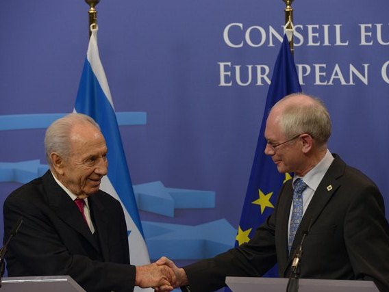 Israeli  President Shimon Peres with President of European Council Herman Van Rompuy Bruxelles 6/3/2013Photo Moshe Milner GPO