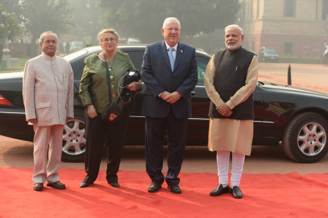 Präsident Mukherjee, Nechama Rivlin, Präsident Rivlin und Premierminister Modi (v.l.n.r.)