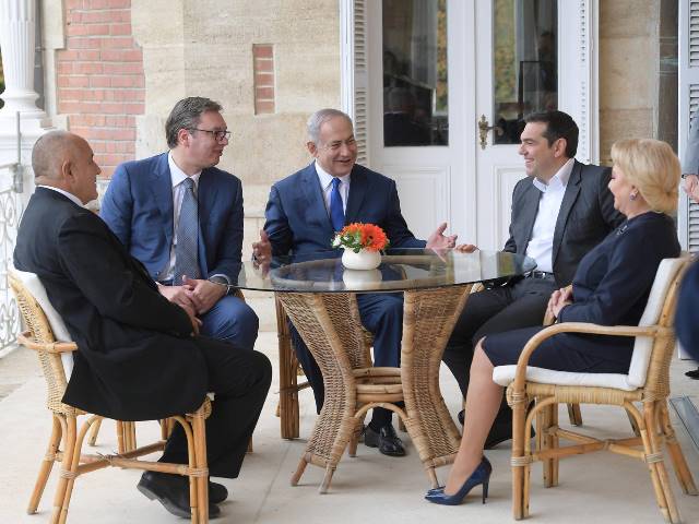 Der bulgarische Premierminister Bojko Borissow, der serbische Präsident Aleksandar Vučić, Preminister Benjamin Netanyahu, der griechische Premierminister Alexis Tsipras und die rumänische Premierministerin Viorica Dăncilă