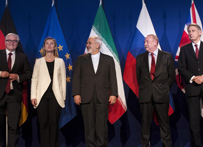 Die P5+1 verkünden das Rahmenabkommen mit dem Iran in Lausanne (2. April 2015)