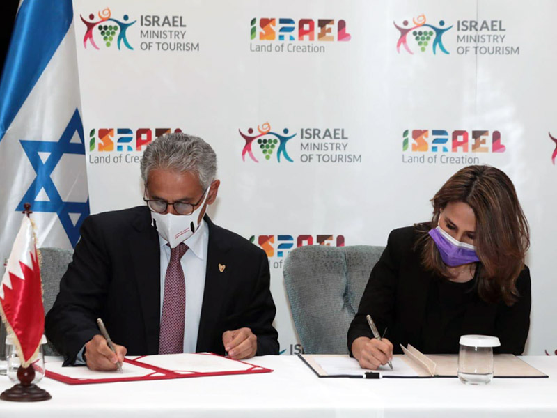 Minister of Tourism Orit Farkash-Hacohen and H.E. Minister Zayed Al Zayani at the signing ceremony