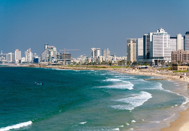 Tel Aviv and beach along the coast