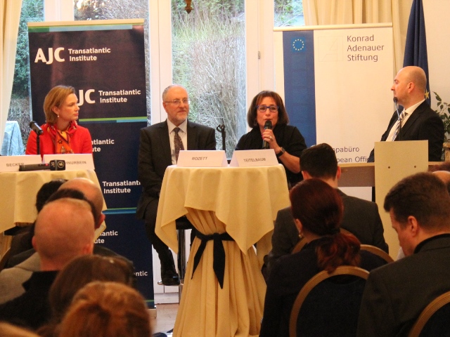 Katharina Von Schnurbein at an event of the Israeli Mission to the EU, KAS and AJC on Holocaust Remembrance Day 2016