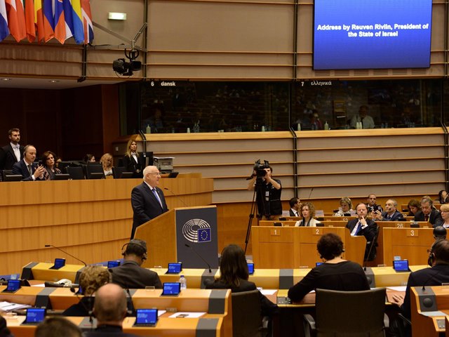 President Reuven Rivlin addresses the European Parliament