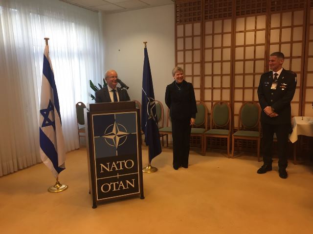 Israel's Ambassador to the EU & NATO Aharon Leshno-Yaar, NATO Deputy Secretary General Rose Gottemoeller and Major-General Yair Golan, Deputy Chief of Staff of Israel Defence Forces