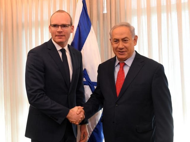 Irish Foreign Minister Simon Coveney (left) with PM Netanyahu