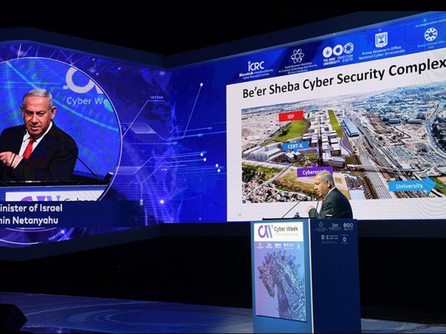 PM Netanyahu addressing the 8th Annual International Cybersecurity Conference, at Tel Aviv University