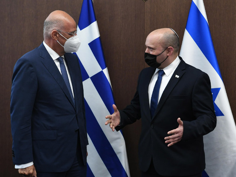 PM Bennett with Greek FM Nikos Dendias in Jerusalem