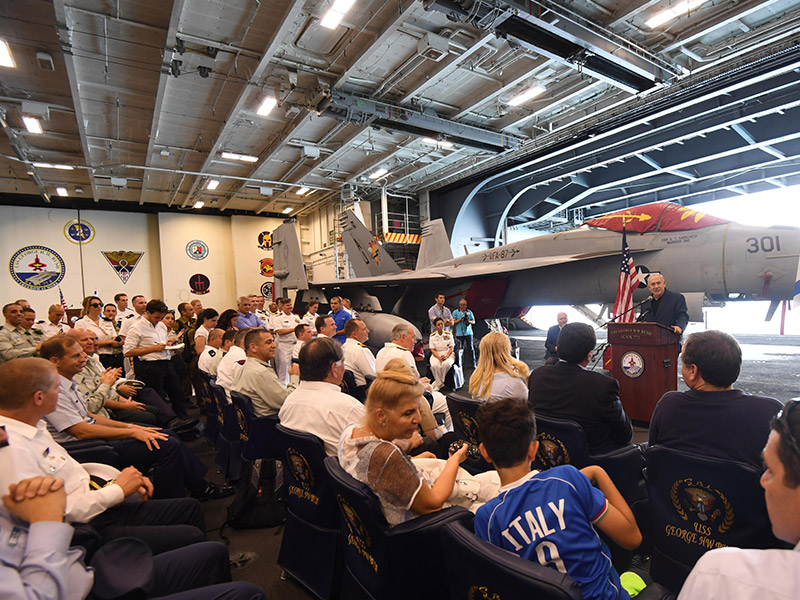 PM Netanyahu addressing the commanders and crew of the USS George H.W. Bush.