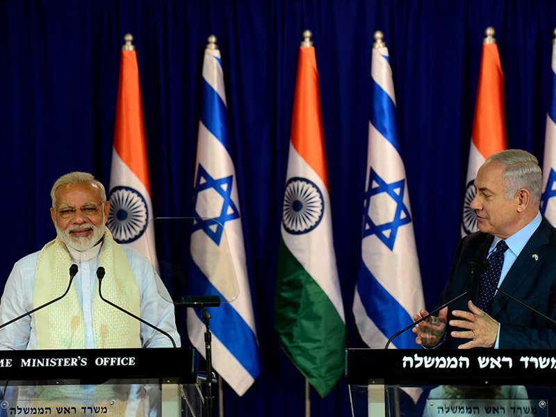 PM Netanyahu and PM Modi at the Prime Minister’s Residence in Jerusalem.